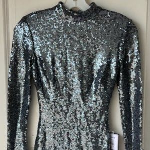 Blue/Grey Sequin Sparkles Dress Long Sleeve